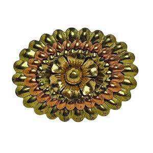 Oval Copper & Gold Tone Layered Flower Brooch With Pin Clasp (5734)